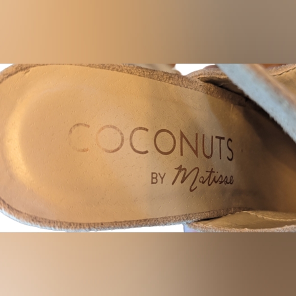 EUC Coconuts by Matisse tan faux suede button ankle strap fringe peep toe heels - Picture 9 of 11
